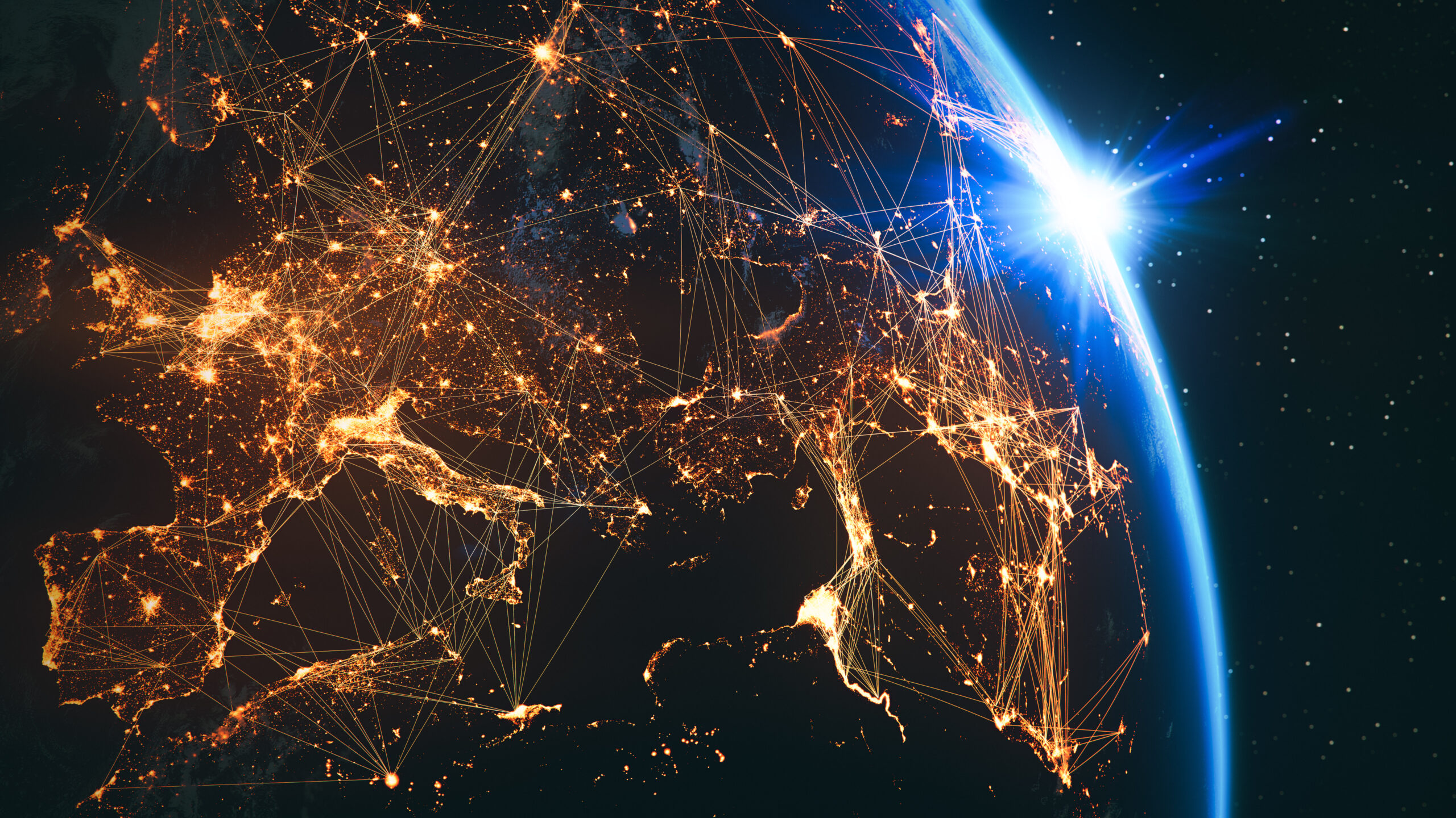 Global Communication Network - Europe (World Map Credits To NASA)