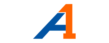 Stilisiertes „A“ mit blauem Diagonalstreifen, der rechts in eine orange „1“ übergeht, transparenter Hintergrund.