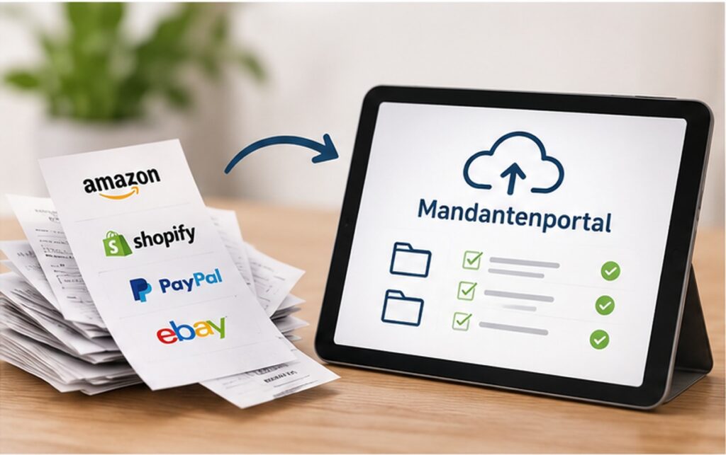 Digitale Übergabe von Rechnungen und Plattformbelegen an ein Mandantenportal für die strukturierte Zusammenarbeit mit der Steuerkanzlei.