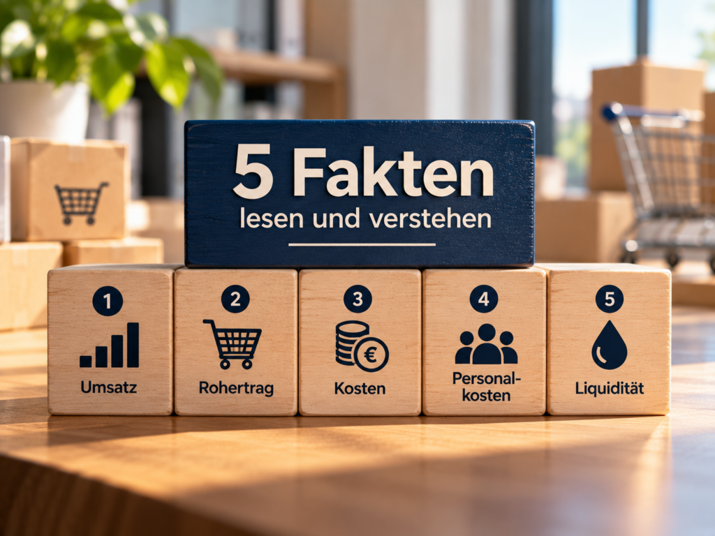 Fünf wichtige BWA-Kennzahlen zu Umsatz, Rohertrag, Kosten, Personalkosten und Liquidität